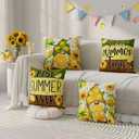 Watercolor Gnome Sunflower Lemon Summer Pillow Covers Throw Pillow Cases Set of 4 Decorations for Home Sofa Cushion Cover Party Holiday Decor 20x20 Inch