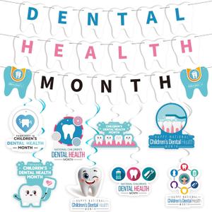 35 Pcs Dental Health Month Banner Tooth Party Decorations Dental Office Decor Tooth Hanging Swirls Wall Decor Hospital Community Banner for Holiday Celebrating Party Supplies