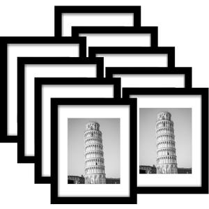 Wiscet 11x14 Picture Frame Set of 9, Display Pictures 8x10 with Mat or 11x14 Without Mat, Photo Frame for Wall Mounting or Tabletop Display, Black.