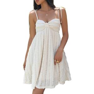 SISKIN Babydoll Dress Sundress A Line Summer Short Dresses Vacation Wear Boho Mini Dress Beach Attire for Women Apricot S