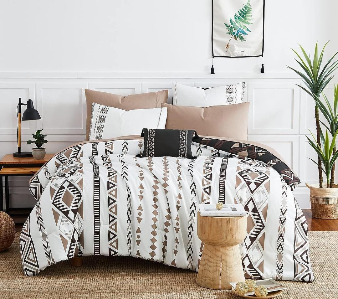 Geniospin Full Comforter Set - 7 Pieces Bed in a Bag, Comfortable Western Bedding Sets for All Seasons, Lightweight Soft Boho Comforter Bed Set with Sheets, Pillowcases & Shams