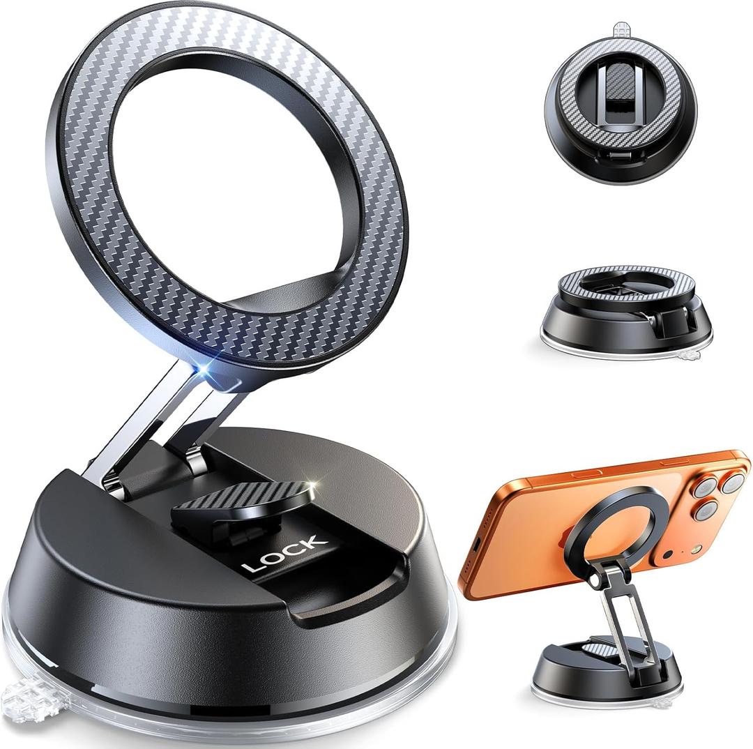 ACMEZING NeverFall Car Phone Holder for MagSafe [78+LBS Ultra Grip | 2400gf Magnetic Power] 360 Foldable Car Mount Cell Phone Holders for Your Car for iPhone 17-12 All Smartphones, Carbon Fiber