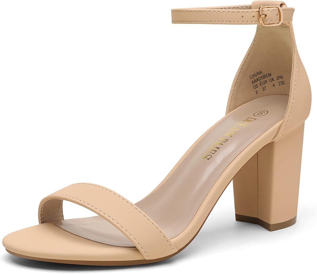 DREAM PAIRS Women's Chunk Low Heel Pump Sandals (7.5 Wide, Nude/Nubuck)
