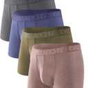 DAVID ARCHY Mens Underwear Boxer Briefs Breathable Soft Moisture-Wicking with Fly Underwear for Men Multipack (Large, F4,short Leg 3.5" Dark Blue/Dark Brown/Olive Green/Dark Gray)