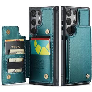 Vinich for Samsung Galaxy S23 Ultra Wallet Case with Card Holder, RFID Blocking Credit Slots Kickstand Shockproof Phone Cover for Women Men, Bluish Green
