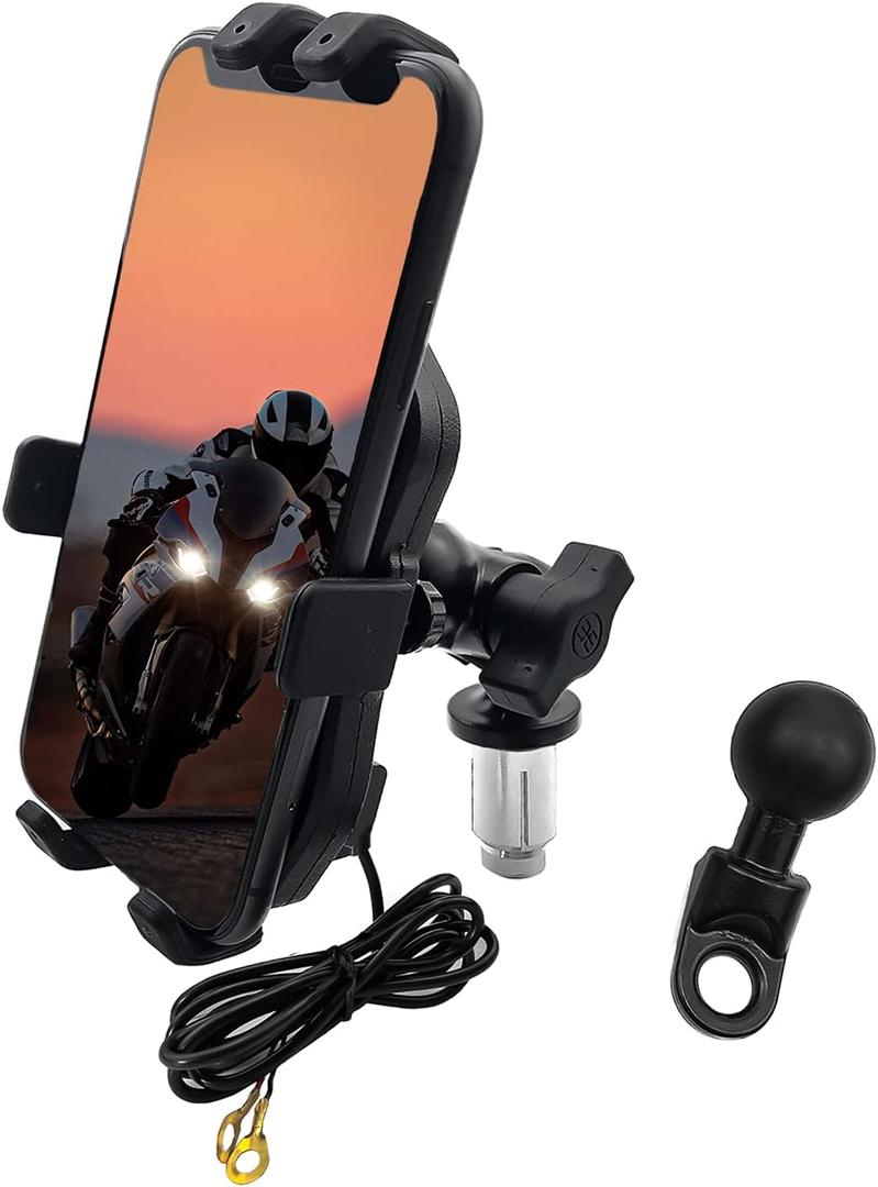 Motorcycle Phone Mount with Charger GPS Navigation Bracket Mobile Phone Holder Fork Stem for Suzuki Hayabusa GSX-R 600 750 1000 YZF R1 R6 S1000RR CBR250R 300R Kawasaki Ninja 400