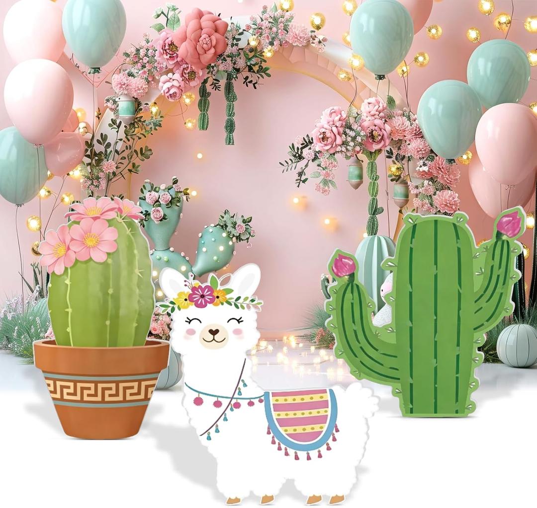 3 Pcs Large Cinco De Mayo Decorations Mexican Cardboard Cutouts Stand up Cactus Llama for Fiesta Cinco De Mayo Mexican Party Decorations Baby Shower Home Outdoor Birthday Photo Props Supply