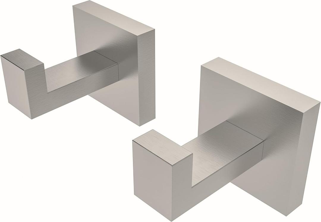 Ruacq Towel Hooks for Bathrooms, Heavy Duty Stainless Steel Square Bathroom Hooks, Wall Mounted Towel Hanger for Robe & Coat, Ideal for Kitchen, Bedroom, and Hotel Use(Brushed Nickel, 2 Pack)