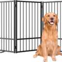 SNUOWU Full Metal Freestanding Dog Gate with Door, 32''Height Foldable Pet Dog Fence for Indoor & Outdoor, 3 Panels Extra Wide Free Standing TallDog Gates for Doorways,House,Stairs,Porch,Deck,Yard