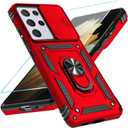 SunStory Phone Case for Samsung Galaxy S21 Ultra 5G Case with HD Screen Protector & Slide Camera Cover & Rotated Ring Kickstand, Military-Grade, 2 in 1 Phone Case for Galaxy S21 Ultra 6.8'', Red
