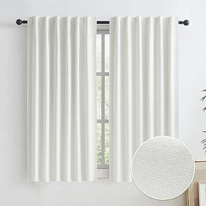 Cream Beige Blackout Linen Curtains for Small Windows 100% Light Blocking Thermal Insulated Farmhouse Boho Window Drapes for Bedroom 50 x 45 Inch Long 1 Pair Back Tab/Hook Belt/Rod Pocket