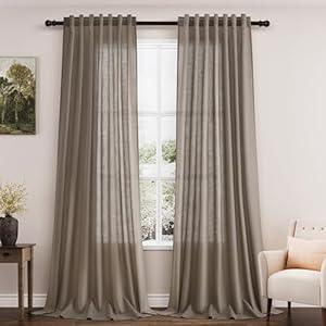 Dark Taupe Linen Curtains 90 Inch Length 2 Panels Set for Living Room Rod Pocket Back Tab Window Drapes Light Filtering Modern Farmhouse Curtain 90 Inches Long for Dining Room Bedroom Nursery 52x90