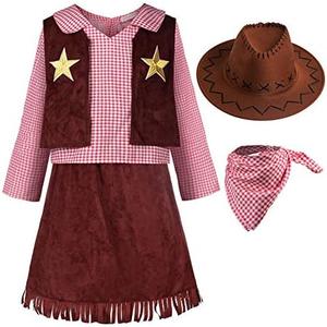 ReliBeauty Western Cowgirl Costume for Girls Funny Holiday Party Princess Dress Up Outfit for Kids Brown, 4T-4(110)