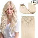 COOKAYU Real Human Hair Clip in Hair Extensions, Remy Hair Clip in Hair Extensions, Platinum Blonde Hair Thick Silky Straight Real Human Hair, 14inch 120g 7Pcs (Color: #60 Platinum Blonde)