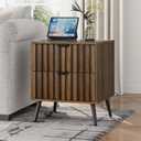 Smuxee Walnut Wooden Night Stand, Mid Century Nightstand with 2 Fluted Drawers, Bedside Table with Open Shelf, Modern End Side Table for Bedroom
