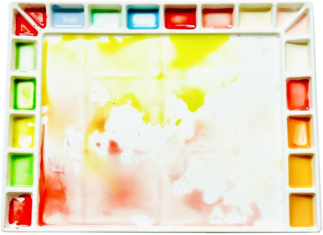 Bower Bird Porcelain Watercolor Palette 18wells/20wells Rectangle Artist Professional Ceramic Palettes for Painting (Porcelain) (12.6x9.4in)