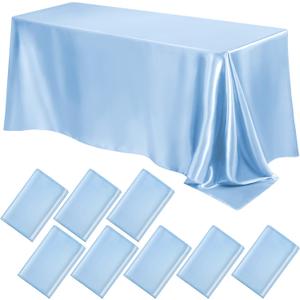 Lounsweer 8 Packs Satin Tablecloth 102 x 58 Inches Rectangle Table Cover Silk Smooth Fabric Party Table Cloth for Rectangle Parties, Holiday Dinner Wedding Banquet Decoration (Sky Blue)