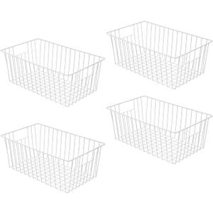 16inch Freezer Wire Storage Baskets, Refrigerator Organizer Bins with Handles, Large Farmhouse Metal Basket for Kitchen Cabinets, Pantry, Closets, Bedrooms, Bathrooms (White) (4)
