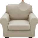 XINEAGE 2026 New 2 Pieces Chair Covers with Arms Super Stretch Chair Slipcover for Living Room Pet Dog Universal Slip Cover Anti Slip Armchair Furniture Protector (Khaki), 31"-46"(1 Cushion)