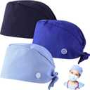 Syhood 3 Pieces Working Caps with Buttons and Sweatband Adjustable Gourd-Shaped Tie Back Hats for Women Men