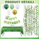 4 Pcs Jungle Safari Theme Party Decorations Set Includes Happy Birthday Banner Green Glitter Fake Vines Green and Golden Balloon Moss Pattern Plastic Tablecloth for Birthday Party