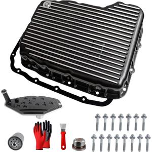 Upgraded aluminum Heavy Duty Transmission Oil PanOil Pan with Magnetic Drain Plug & Gasket& Filter Compatible with Dodge Ram 2500 3500 2007-2025 6.7L 68RFE Transmission #228052110 (Black)