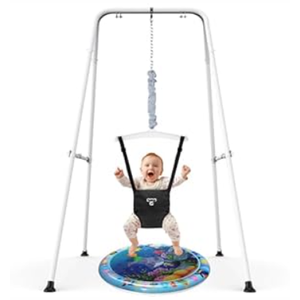 G TALECO GEAR Baby Jumper with Stand,Baby Bouncer,Easy Set-Up,Baby Exerciser for Active Babies,Suitable for Indoor and Outdoor, Water Mat Include (White)