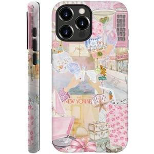 Generic Case Compatible with iPhone 16 Pro,Scratch Resistant Hybrid 2-Layer Hard Shell Phone Case,Pink Vintage Aesthetic Collage