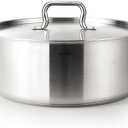 HOMICHEF 19 Quart LARGE Stainless Steel Braiser Pan with Lid - Commercial Grade NICKEL FREE Matte Polished Stainless Steel Braiser Pot 19 QT - Heavy Weight Braising Pan Non Toxic Induction, 19QT - Matte Polished - NICKEL FREE & NO COATING