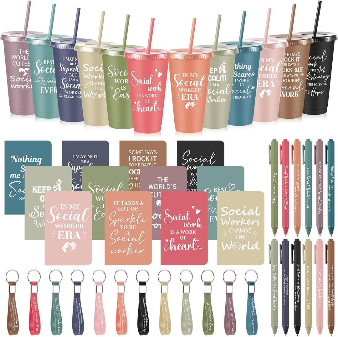 48 Pcs Social Worker Graduation Gift Set, Bulk Appreciation Gifts for Bsw Msw Dsw Lcsw Students Teachers, Class of 2026 Graduation Gift Set with 24oz Tumblers, Notebooks, Pens & Keychains(Morandi)