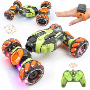 Gesture Sensing RC Stunt Car - Remote & Hand-Controlled Drift Toy for Kids Ages 5-7 6-8 9 10 11 12 Year Old, 4WD, Double-Sided Driving with Lights & Music