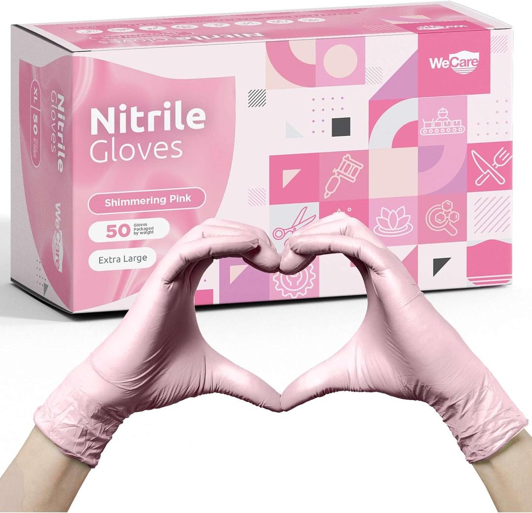 WECARE Pink Disposable Nitrile Gloves - Powder and Latex Free - Non-Sterile - Food Safe