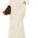 ZESICA Women's Long Sleeve Bodycon Maxi Dress 2026 Fall Fashion Floral Sexy Mermaid Wedding Guest Cocktail Party Dresses (Medium, Beige)