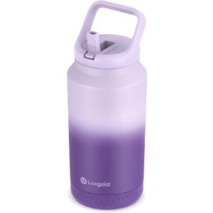 64oz Insulated Water Bottle, Half Gallon Stainless Steel Vacuum Tumbler with Flip Straw Lid and Top Handle, Keeps Drinks Cold/Hot, Wide Mouth, Leak Proof, BPA-free, Non-slip Base (Purple Grad)