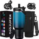 40oz Insulated-Tumblers Travel Coffee Mug - w/ Straw & Flip Lid, Silicone Boot, Strap Carrier Bag, Cold 24H & Hot 12H, Stainless-Steel Coffee Tumbler Insulated Water Bottle Fits in Car Cup Holder