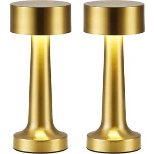 PUSU Cordless LED Gold Small Table Lamps Set of 2, Portable Rechargeable 4000mAh Battery Operated Desk Lamp, 3 Color Stepless Dimming for Kids, Restaurant, Bedside, Outdoor, Bar, Night Light, Gift