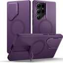 SURITCH for Samsung Galaxy S24 Ultra Phone Case, Magnetic Protective Cover with Camera Cover & Adjustable Metal Kickstand for Galaxy S24 Ultra (2024)-Dark Purple