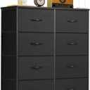 8-Drawer Dresser for Bedroom, Anti-Tip Tall Storage Organizer Chest of Drawers with Wooden Top and Metal Frame Fabric Bins for Closet, Living Room, Hallway, Entryway, Black