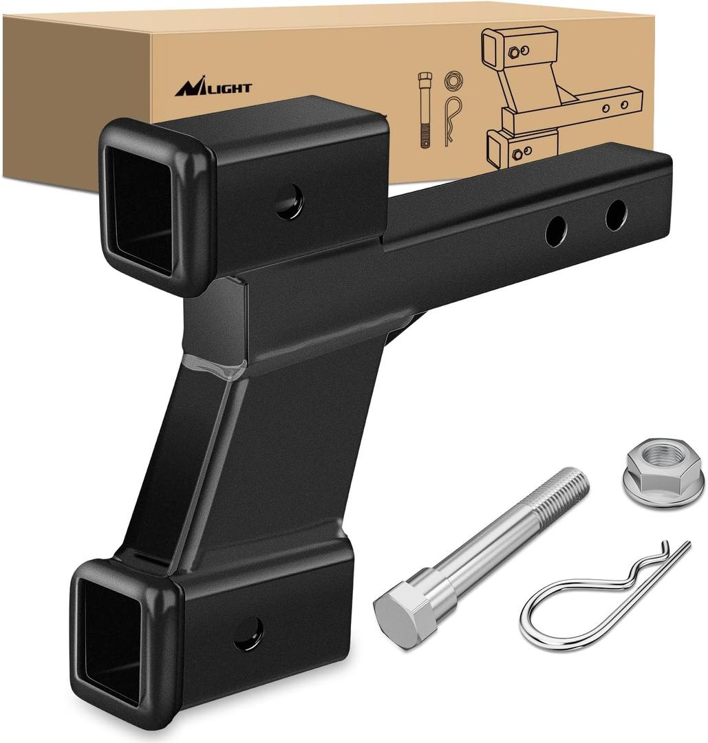 Nilight Trailer Dual Hitch Extender for 2 Inch Receiver with 2" 6" Rise or Drop with Bolt Nut Clip 10,000 lbs Capacity Adjustable Extend 8" 10" Length Matte Black Powder Coated
