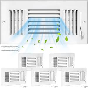 DGB 6 Pcs 10x4 Inch Air Vent Covers - 3-Way Solid Metal Wall & Ceiling Register, Return Air Vent (White, Interior Size 10 x 4)