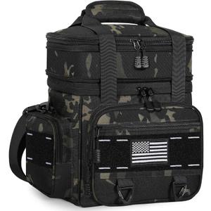 Expandable Tactical Lunch Box, Large Insulated Lunch Cooler Bag Heavy Duty Leakproof Lunch Pail for Men Adults Work Office Outdoor Picnic Trips,16L,Black-Camo