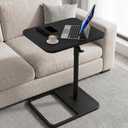 YUHFERA Large TV Tray Table, C-Shaped Side Table with Adjustable Height & Rounded Corners, Snack Table for Couch, Bed or Recliner, for Laptop, Eating & Working, Black, 1pcs