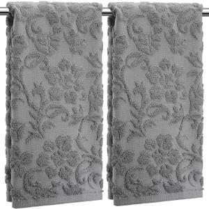 1 Pcs Gray Decorative Hand Towels Set 100% Cotton Cute Floral Jacquard Quality for Bathroom Hand Towels Absorbent Weave Bath Decor Neutral Bathroom Decor Gift, 13.7 x 29.5 Inch