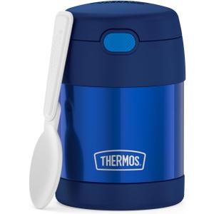 THERMOS FUNTAINER 10 Ounce Stainless Steel Vacuum Insulated Kids Food Jar with Folding Spoon, Navy