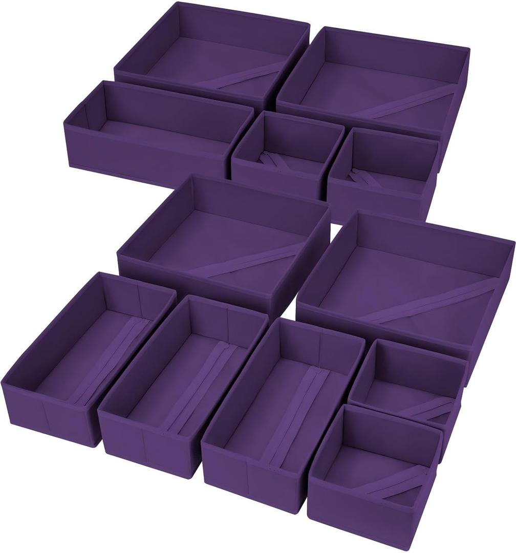 DIMJ Drawer Organizer Clothes, 13 Pack Dresser Organizer, Foldable Closet Organizers and Storage, Fabric Dresser Bins, Drawer Dividers for Nursery, Baby Clothes, Underwears, Sock (Purple)