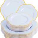 Liacere 50PCS Light Blue Plastic Plates - Heavy Duty Ice Blue Disposable Plates - Blue and Gold Plastic Plates Include 25PCS Blue Dinner Plates, 25PCS Blue Dessert Plates for Baby Shower&Spring&Party
