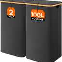 Lifewit 100L Laundry Basket with Lid, Clothes Hampers for Laundry with Bamboo Handles and A Removable Laundry Bag, Large Foldable Laundry Hamper for Bedroom, Bathroom, Dorm, Black, 2 Pack