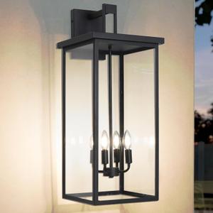 26 in Large Outdoor Wall Lantern, Modern Matte Black Waterproof Wall Sconce for House with Clear Glass Shade, Large Black Outdoor Light Fixtures Wall Mount E12 Base Garage & Porch Wall Light