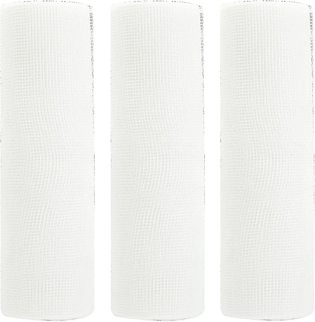 3 Rolls White Poly Burlap Deco Mesh Ribbon for Wreath Crafts, 10 Inch x 30FT Per Roll Decorative Mesh Ribbon Wrapping Ribbon Rolls for Christmas Tree Wreath Decoration DIY Crafts Making