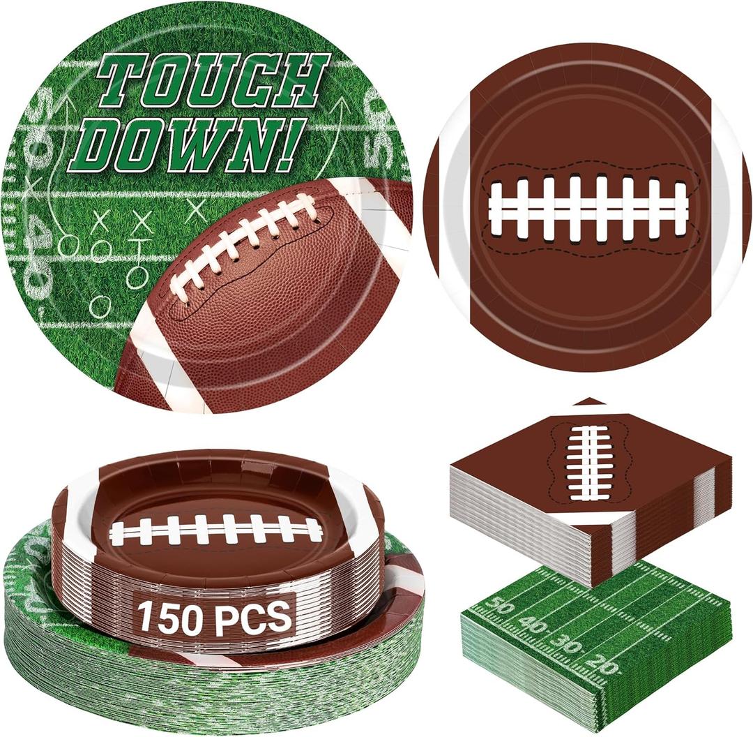 Football Party Supplies Set - 150 PCS Dinnerware, Decorations Include Plates, Napkins for Game Day, Birthday Party